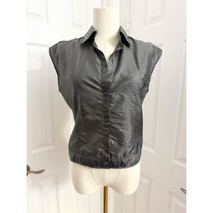 Todd Oldham Times Seven 7 Gray Metallic Snap Front Sleeveless Vest 4 Small